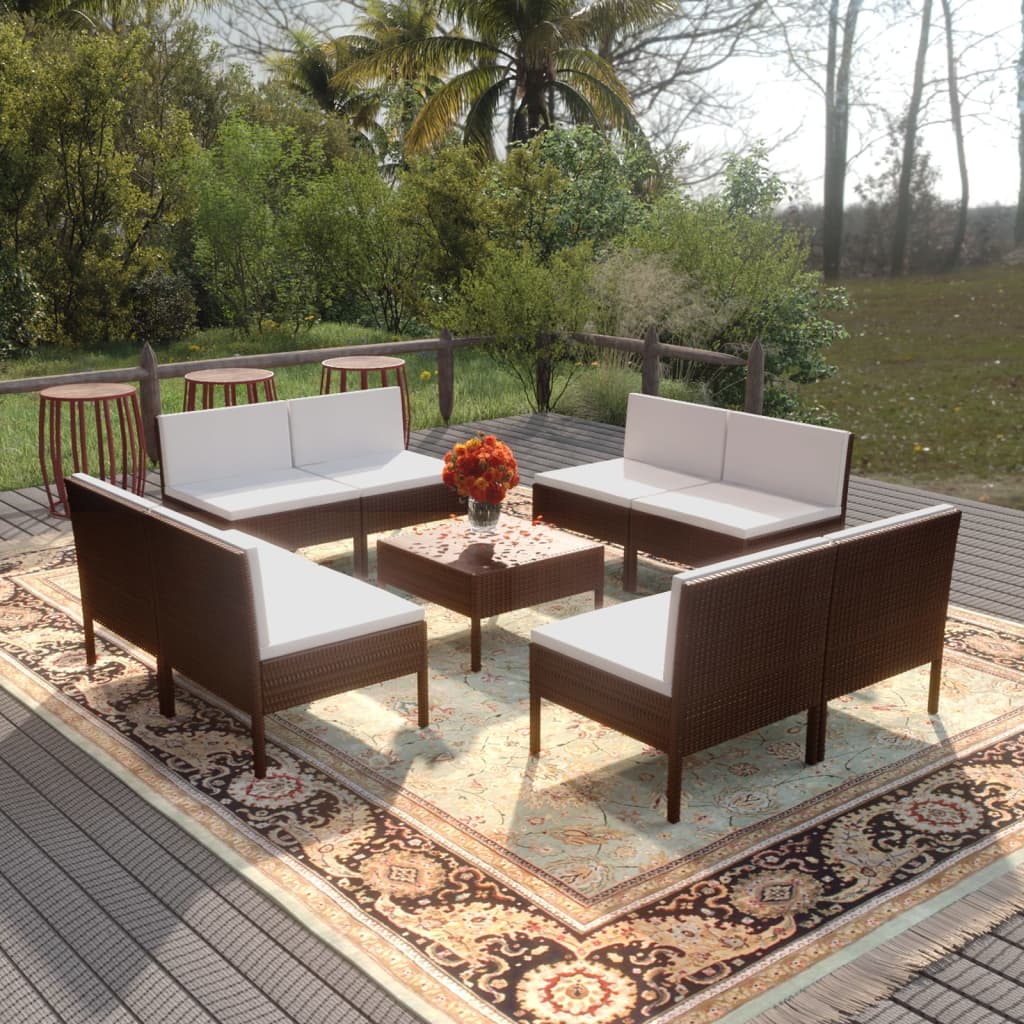 vidaXL 9-tlg. Garten-Lounge-Set mit Auflagen Poly Rattan Braun