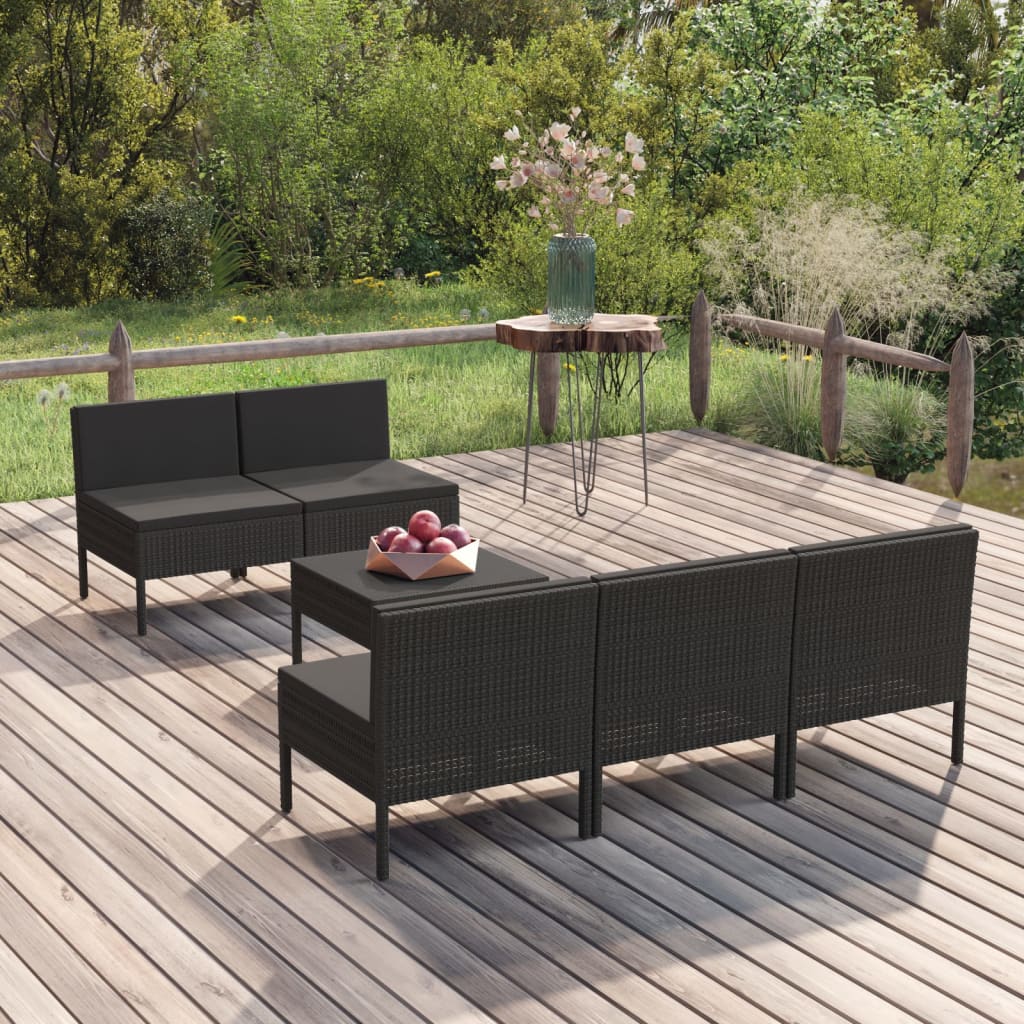 vidaXL 6-tlg. Garten-Lounge-Set mit Auflagen Poly Rattan Schwarz