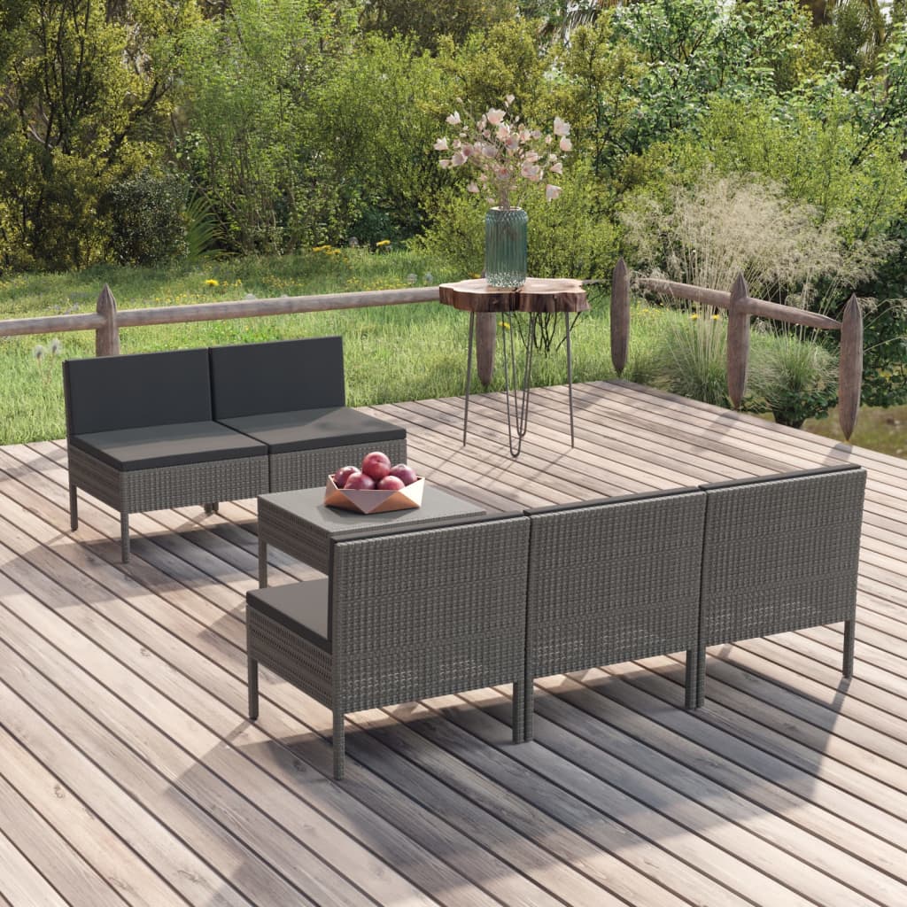 vidaXL 6-tlg. Garten-Lounge-Set mit Auflagen Poly Rattan Grau