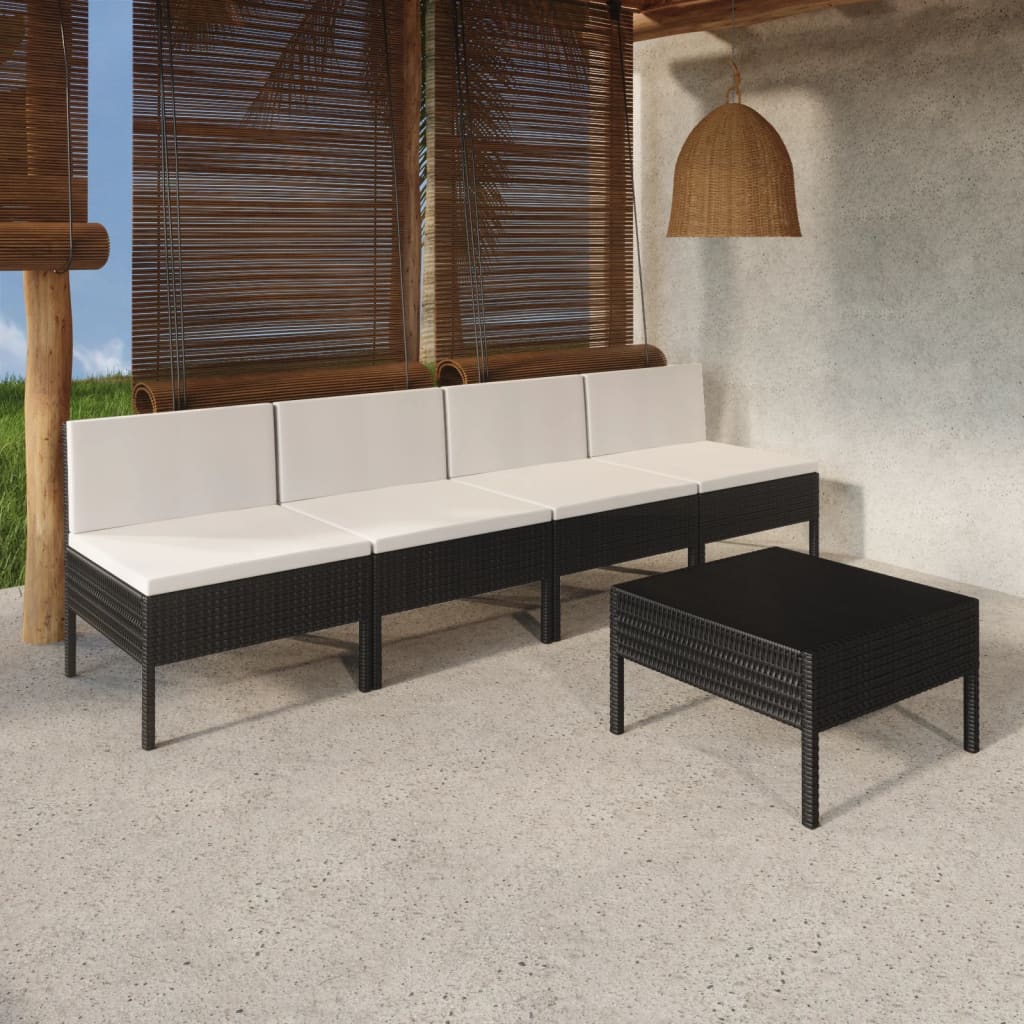 Zestaw wypoczynkowy ogrodowy rattan PE, czarny, kremowe poduszki, 60x60x35 cm