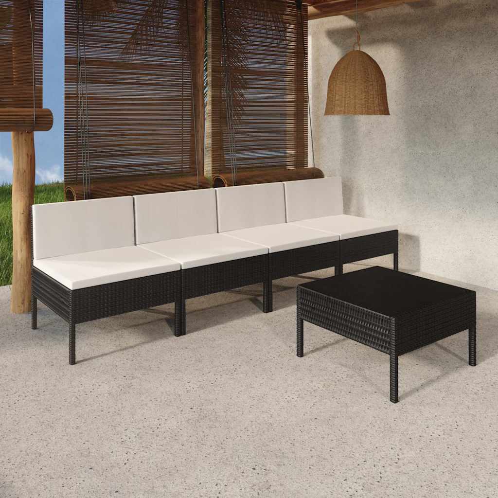 vida XL 5-tlg. Garten-Lounge-Set mit Auflagen Poly Rattan Schwarz