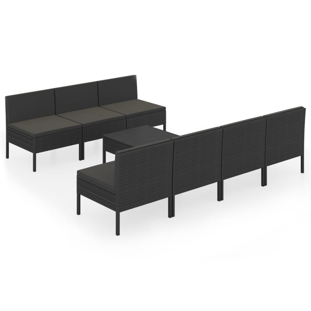 Set mobilier de grădină cu perne, 8 piese, negru, poliratan