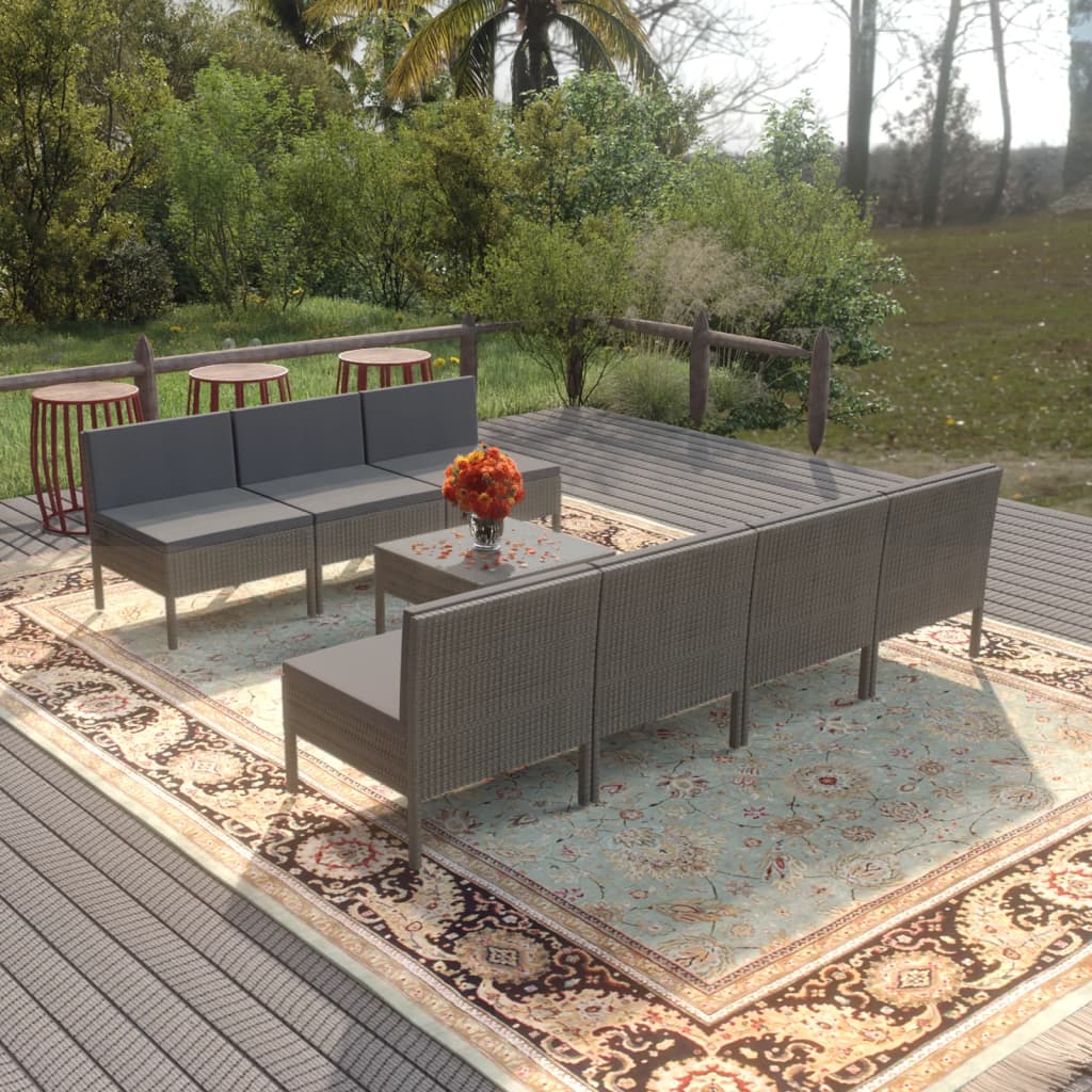 vida XL 8-tlg. Garten-Lounge-Set mit Auflagen Poly Rattan Grau
