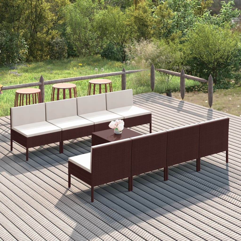 vidaXL 9-tlg. Garten-Lounge-Set mit Auflagen Poly Rattan Braun