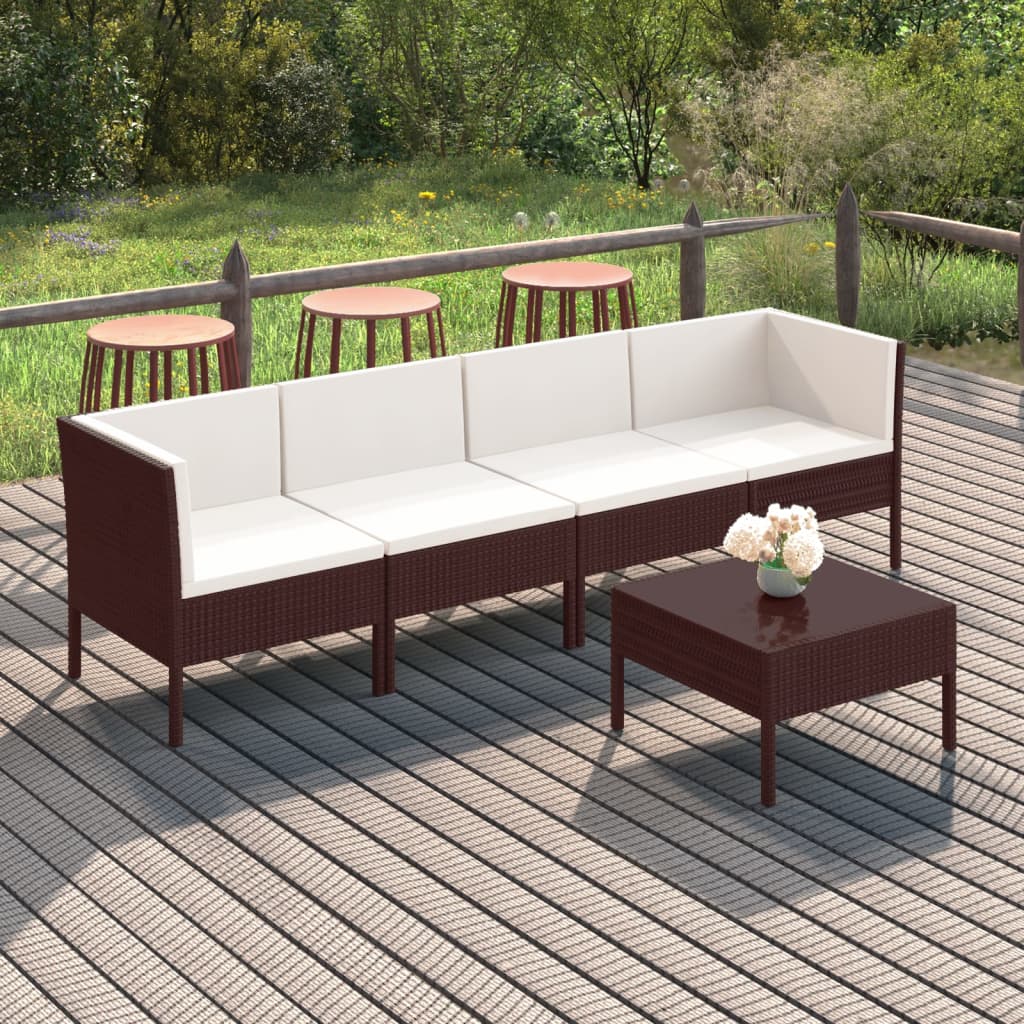 vidaXL 5-tlg. Garten-Lounge-Set mit Auflagen Poly Rattan Braun