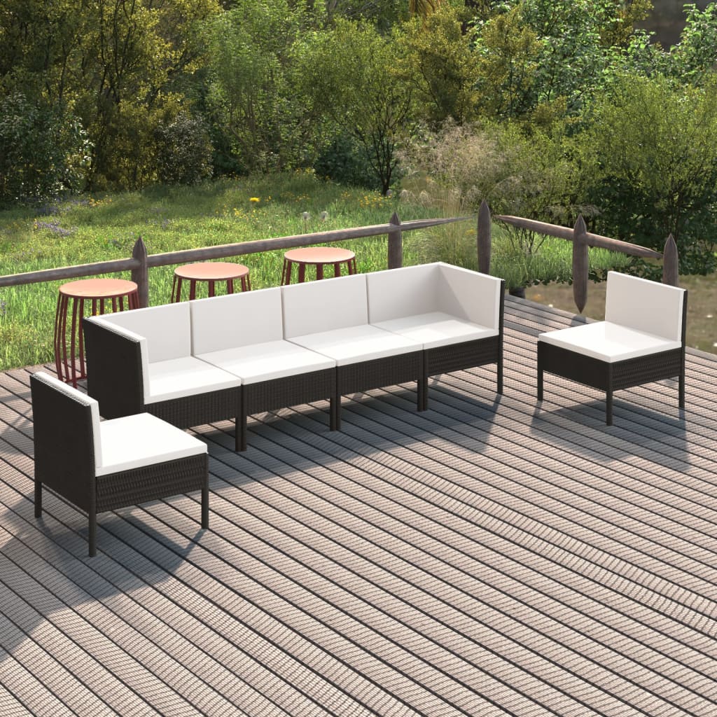 vidaXL 6-tlg. Garten-Lounge-Set mit Auflagen Poly Rattan Schwarz