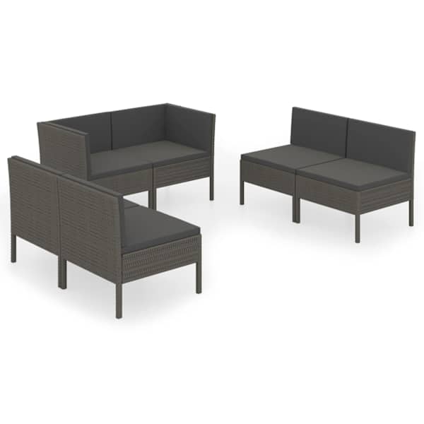 vidaXL 6-osaline aiam&ouml;&ouml;bli komplekt patjadega, pol&uuml;rotang, hall