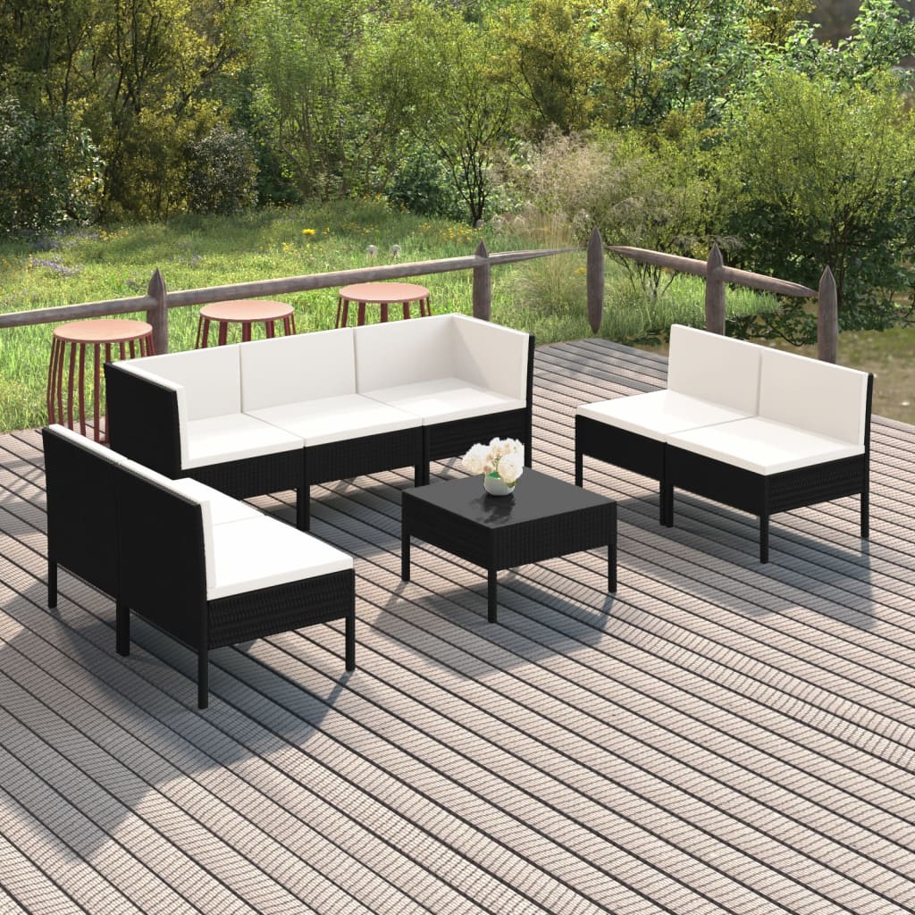 vida XL 8-tlg. Garten-Lounge-Set mit Auflagen Poly Rattan Schwarz