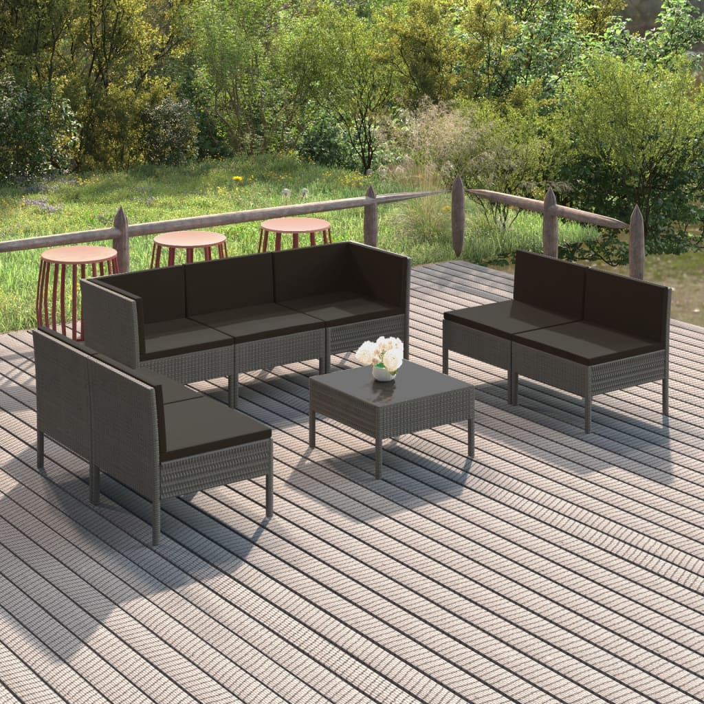 vida XL 8-tlg. Garten-Lounge-Set mit Auflagen Poly Rattan Grau