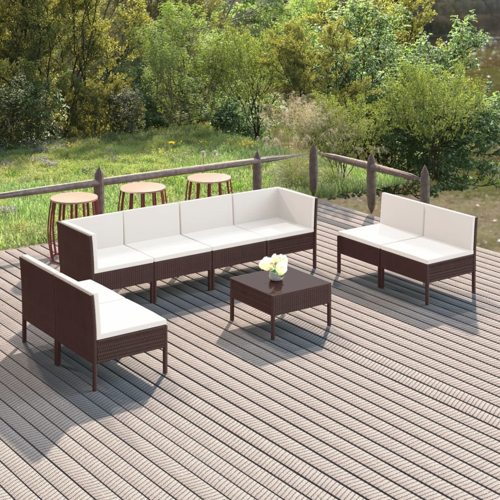 vida XL 9-tlg. Garten-Lounge-Set mit Auflagen Poly Rattan Braun