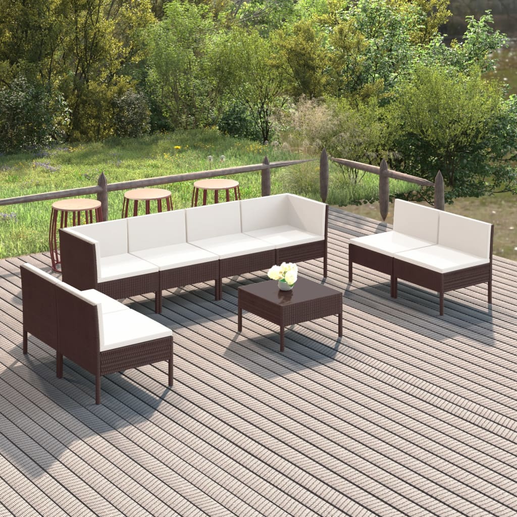 vidaXL 9-tlg. Garten-Lounge-Set mit Auflagen Poly Rattan Braun