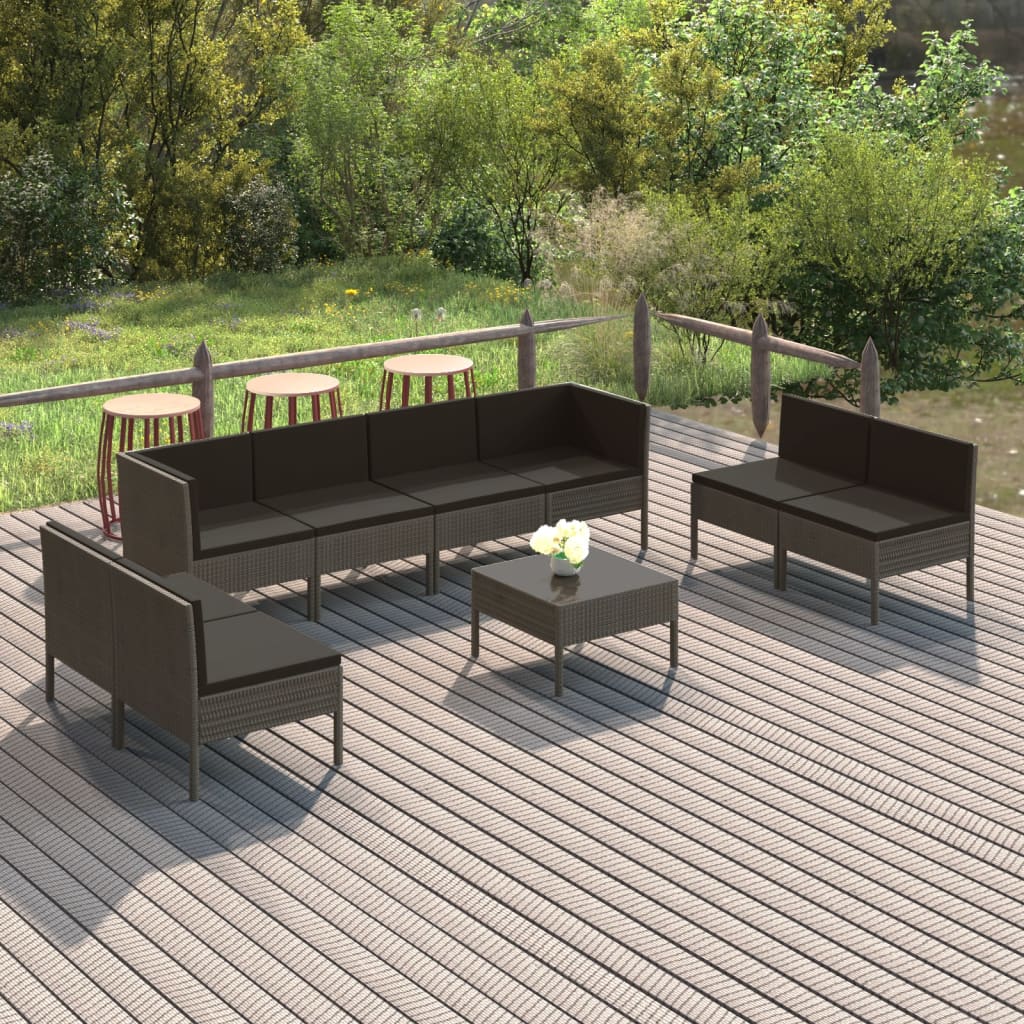 vidaXL 9-tlg. Garten-Lounge-Set mit Auflagen Poly Rattan Grau