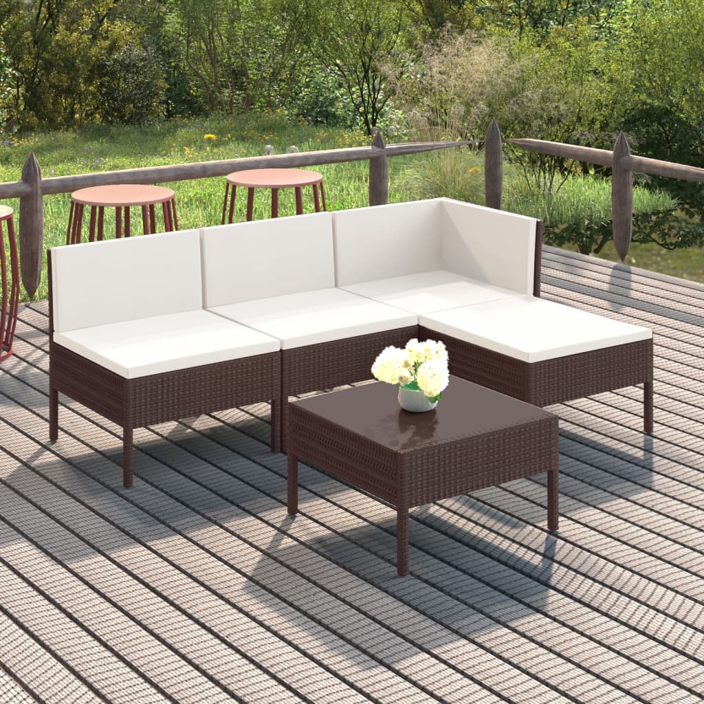 vidaXL 5-tlg. Garten-Lounge-Set mit Auflagen Poly Rattan Braun