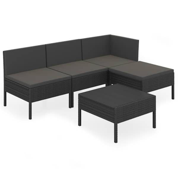 vidaXL 5-osaline aiam&ouml;&ouml;bli komplekt patjadega, pol&uuml;rotang, must