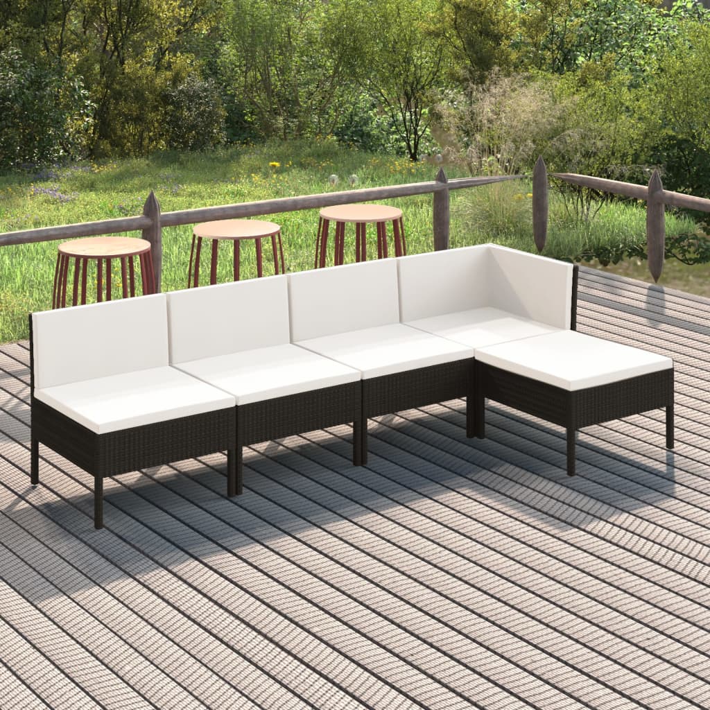 vida XL 5-tlg. Garten-Lounge-Set mit Auflagen Poly Rattan Schwarz