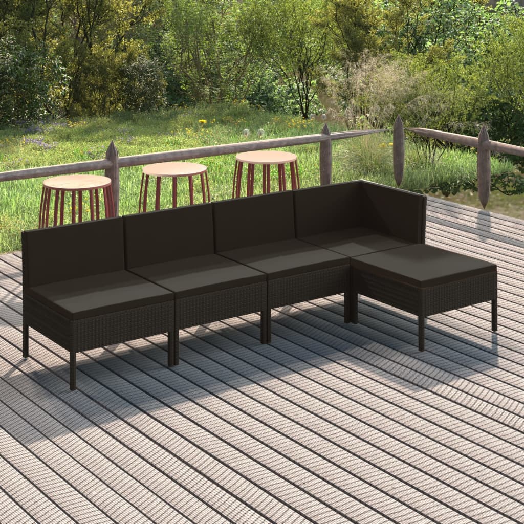 vidaXL 5-tlg. Garten-Lounge-Set mit Auflagen Poly Rattan Schwarz