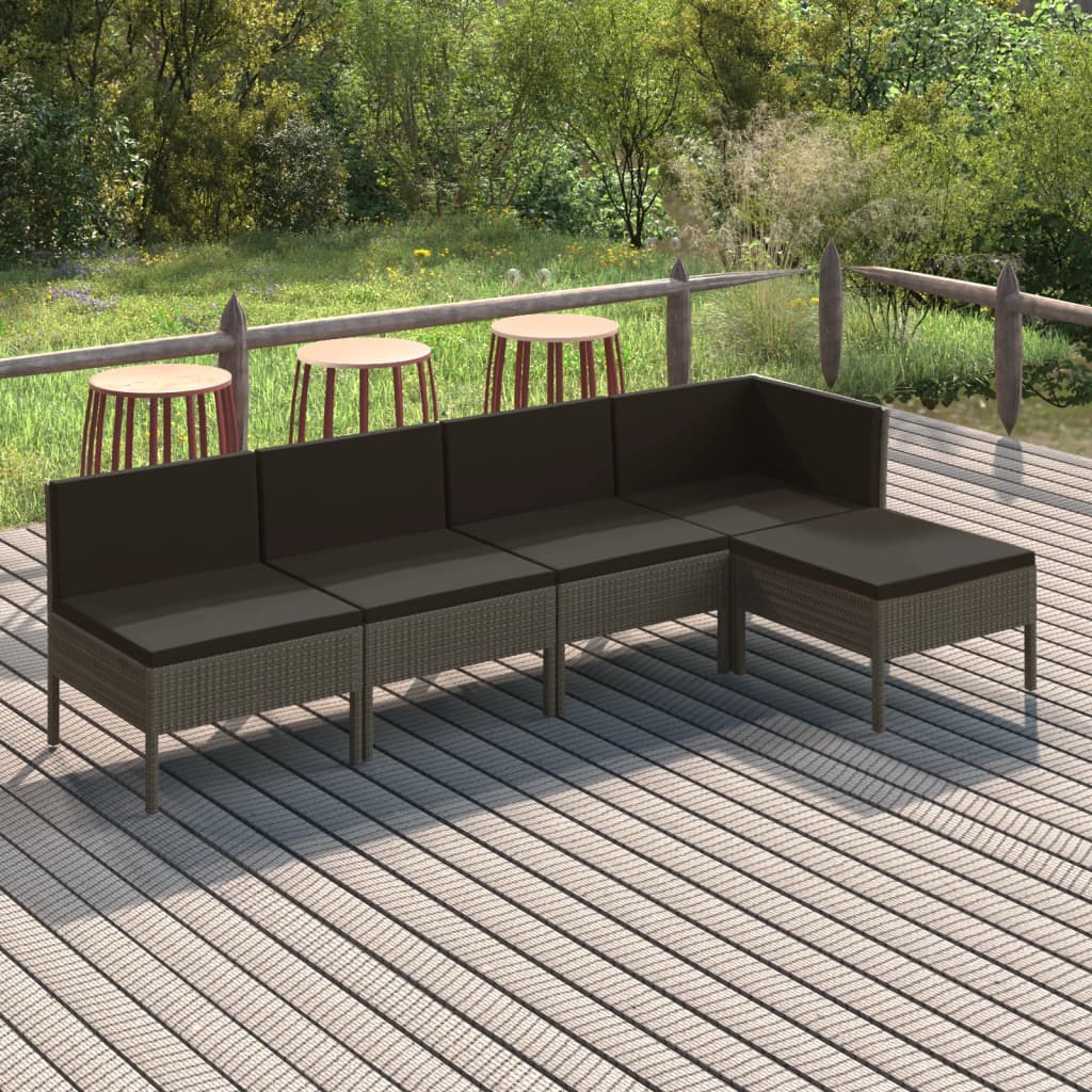 vidaXL 5-tlg. Garten-Lounge-Set mit Auflagen Poly Rattan Grau