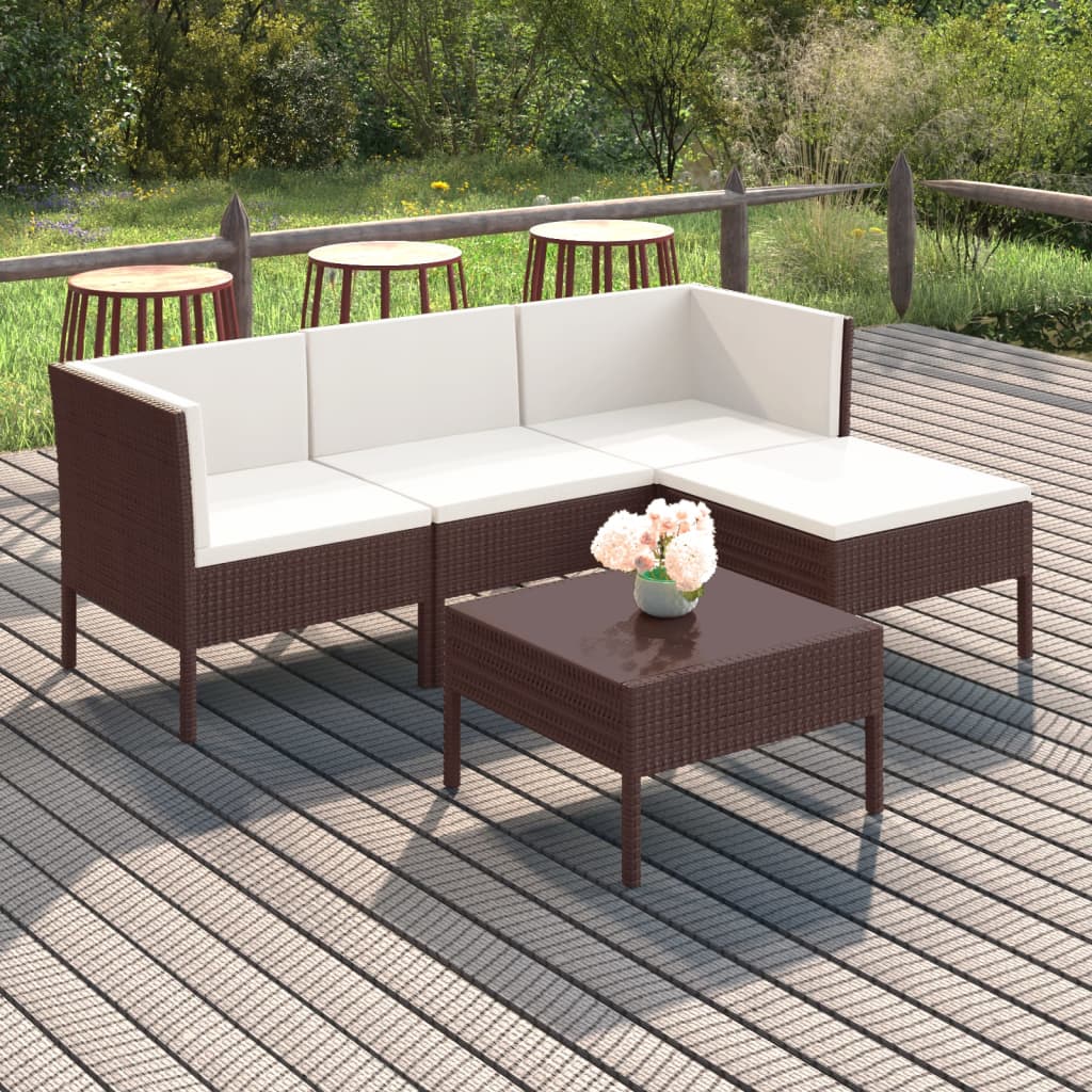 vidaXL Salon de jardin 5 pcs avec coussins Résine tressée Marron