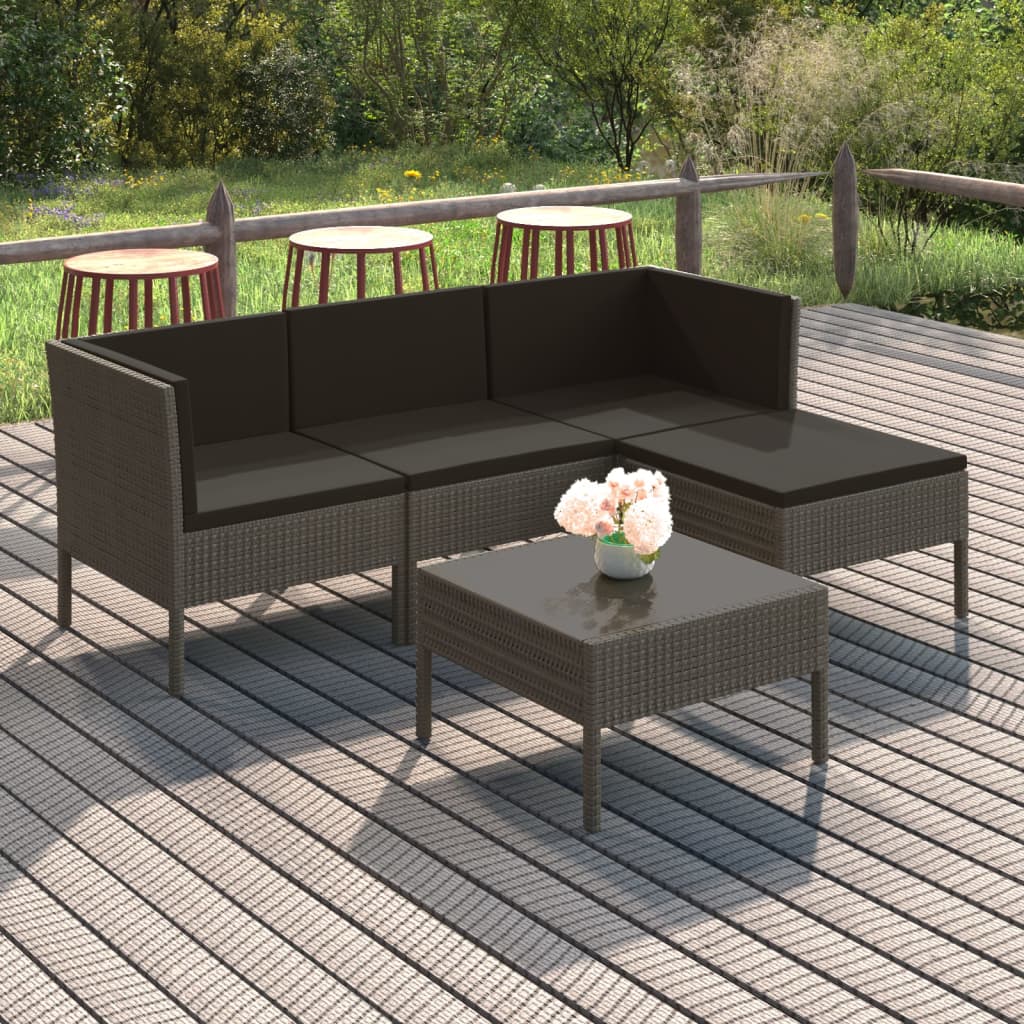 vidaXL 5-tlg. Garten-Lounge-Set mit Auflagen Poly Rattan Grau