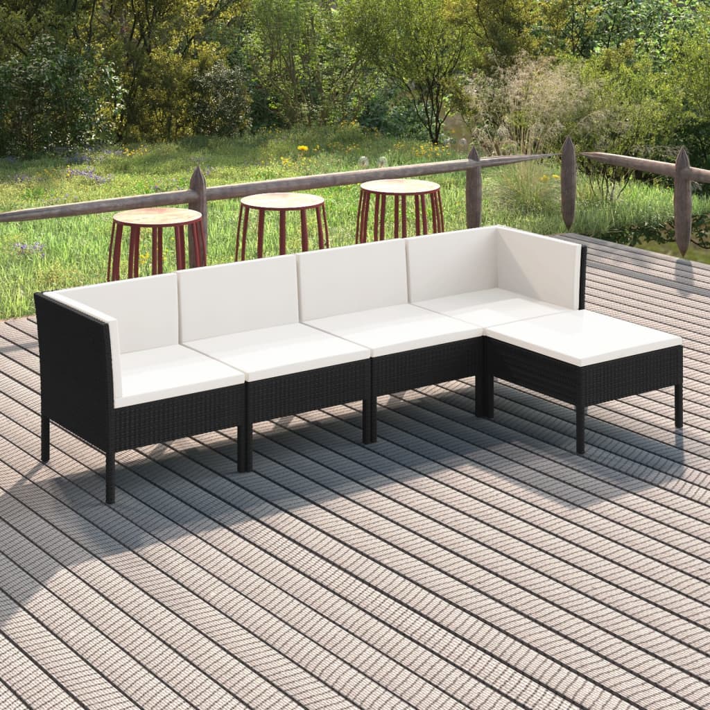 vidaXL Set mobilier de grădină cu perne, 5 piese, negru, poliratan