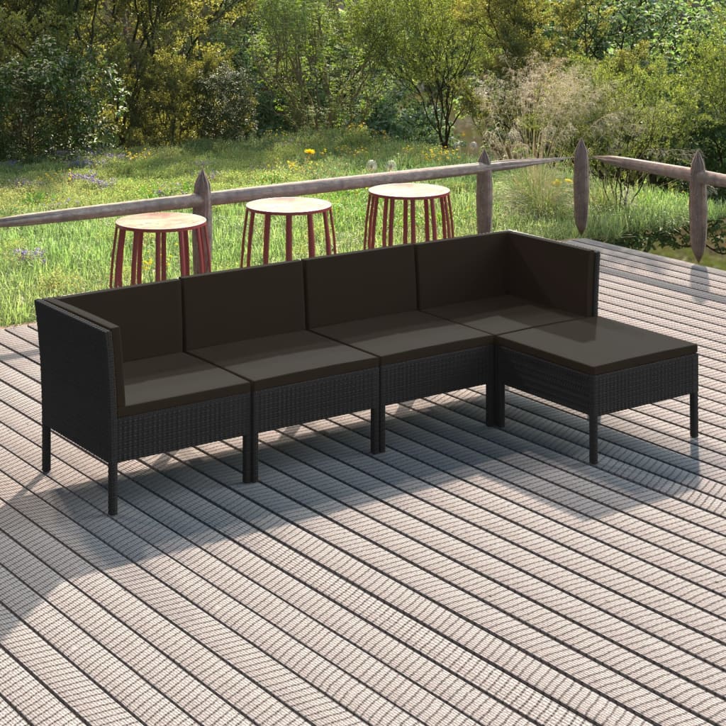 vidaXL Set mobilier de grădină cu perne, 5 piese, negru, poliratan