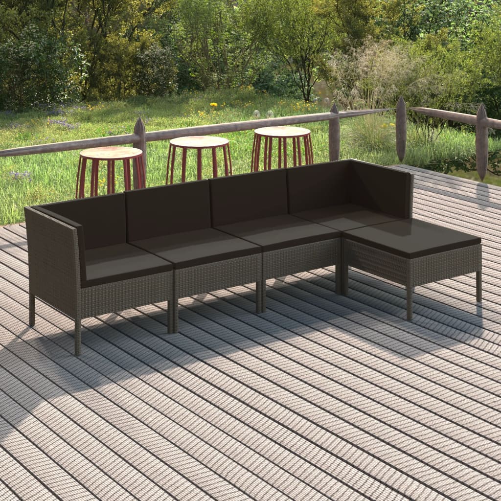 vidaXL Salon de jardin 5 pcs avec coussins Résine tressée Gris