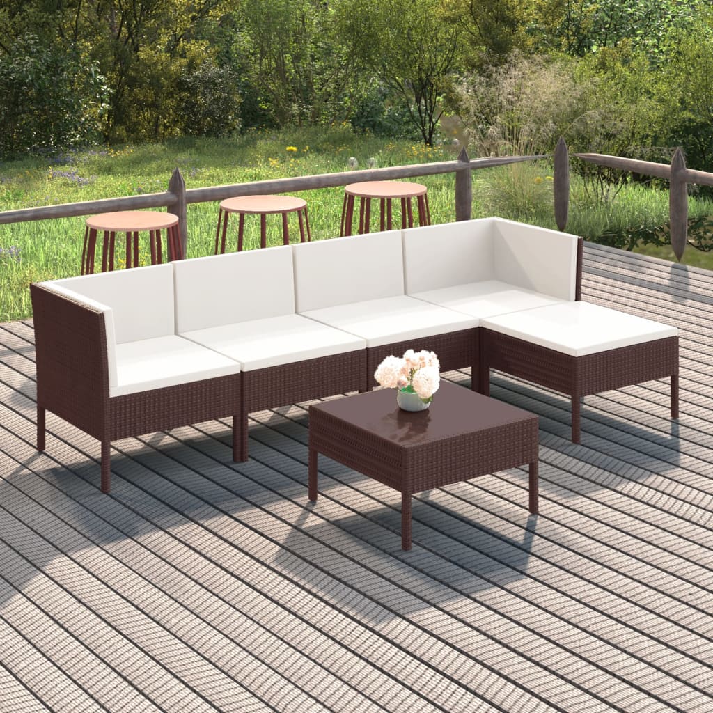 vidaXL 6-tlg. Garten-Lounge-Set mit Auflagen Poly Rattan Braun