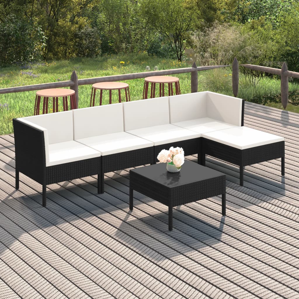 vidaXL Set mobilier de grădină cu perne, 6 piese, negru, poliratan