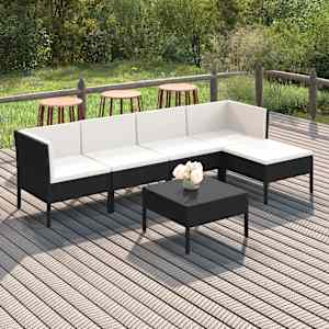 Vrtna sedežna garnitura 6-delna z blazinami poli ratan črna