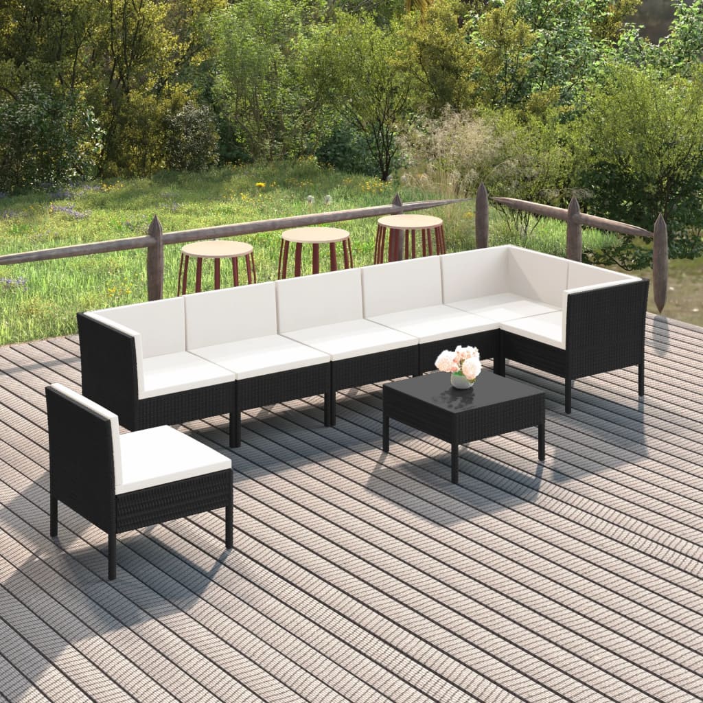 vidaXL Set mobilier de grădină cu perne, 8 piese, negru, poliratan