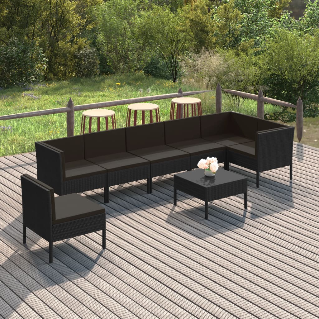 vida XL 8-tlg. Garten-Lounge-Set mit Auflagen Poly Rattan Schwarz