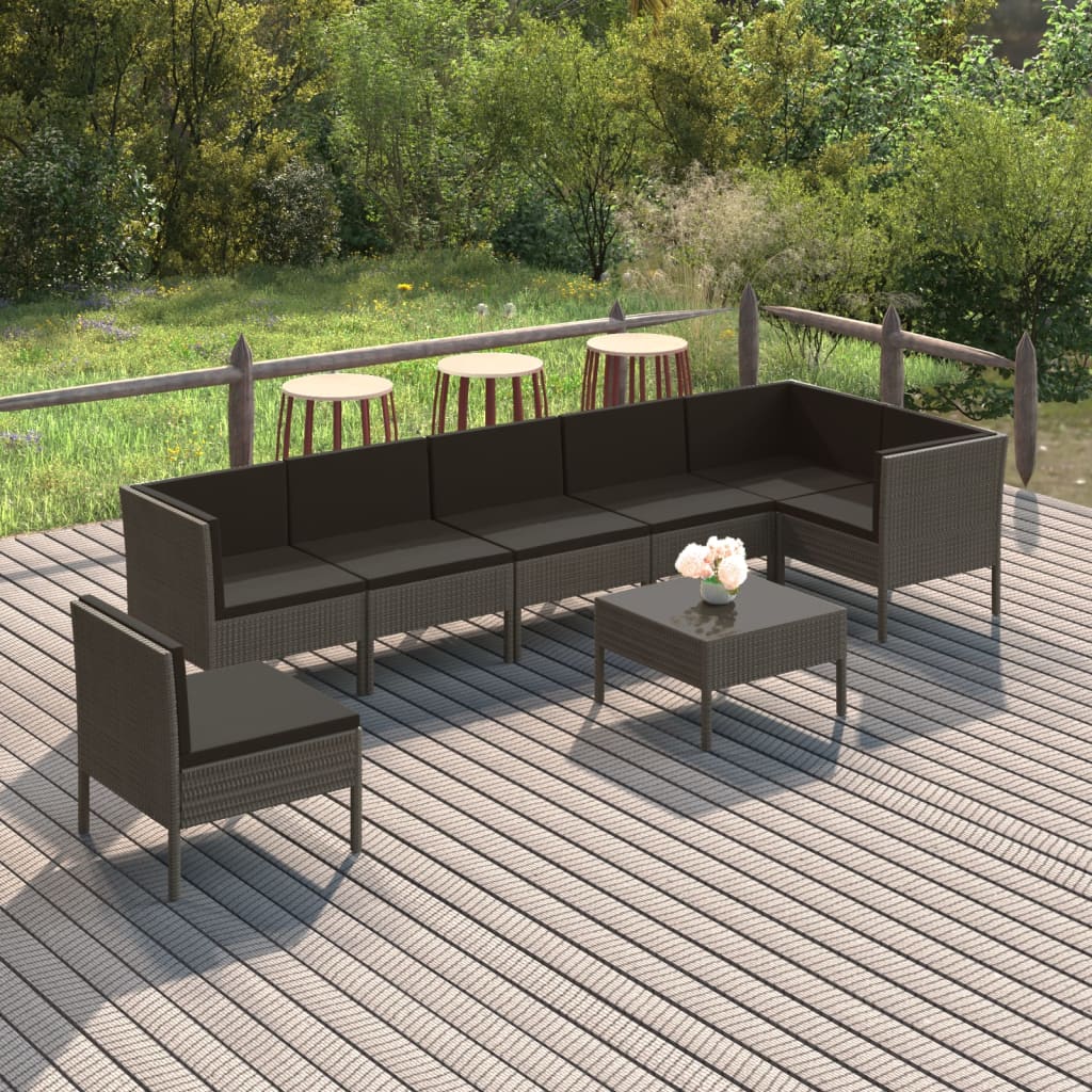 8-tlg. Garten-Lounge-Set mit Auflagen Poly Rattan Grau