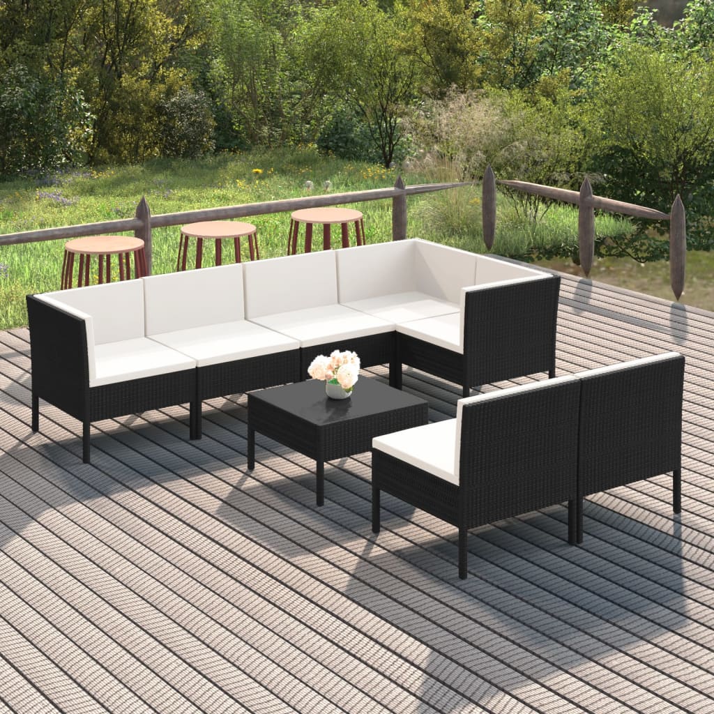 vidaXL Set mobilier de grădină cu perne, 8 piese, negru, poliratan