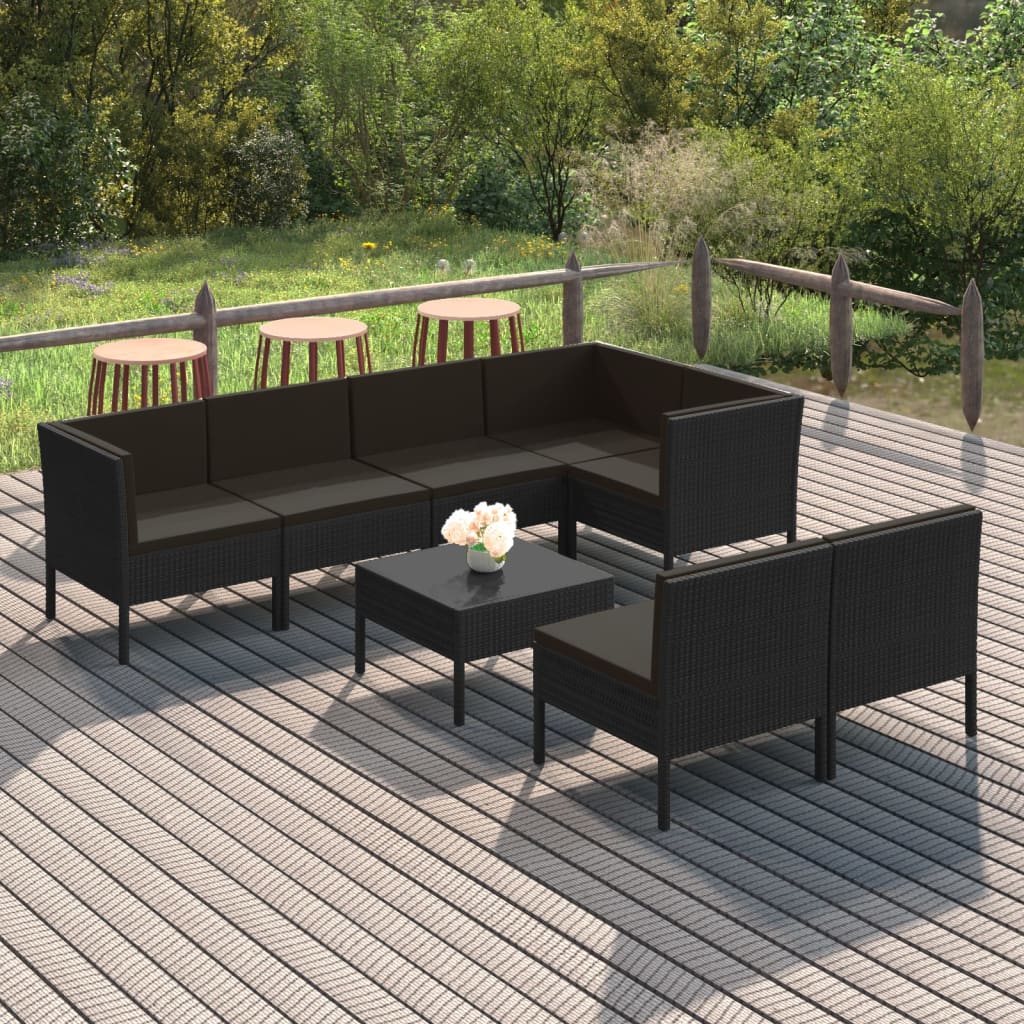 vidaXL Salon de jardin 8 pcs avec coussins Résine tressée Noir