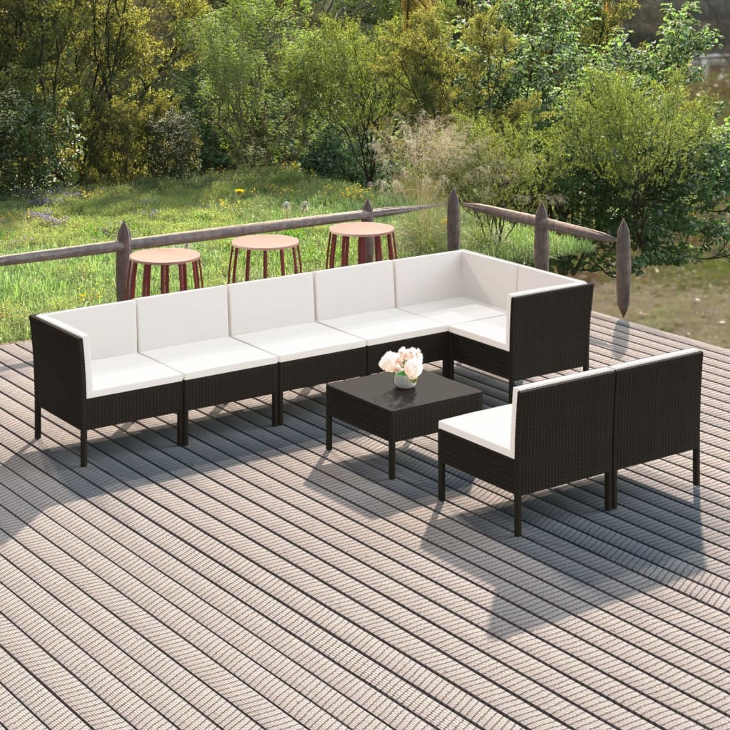 vidaXL 9-tlg. Garten-Lounge-Set mit Auflagen Poly Rattan Schwarz