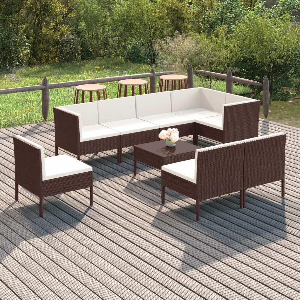 vidaXL 9-tlg. Garten-Lounge-Set mit Auflagen Poly Rattan Braun