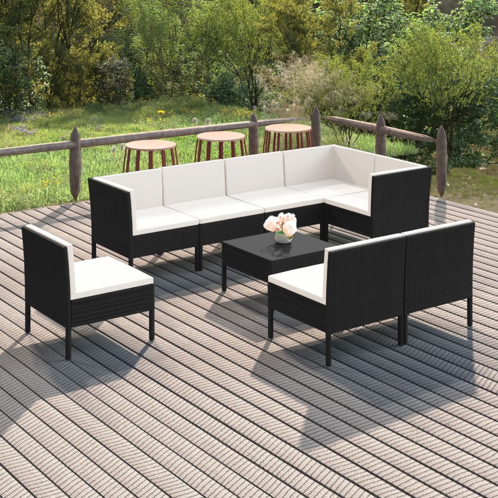 vidaXL 9-tlg. Garten-Lounge-Set mit Auflagen Poly Rattan Schwarz