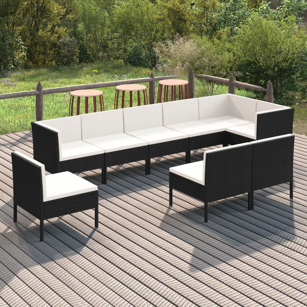 vidaXL 9-tlg. Garten-Lounge-Set mit Auflagen Poly Rattan Schwarz