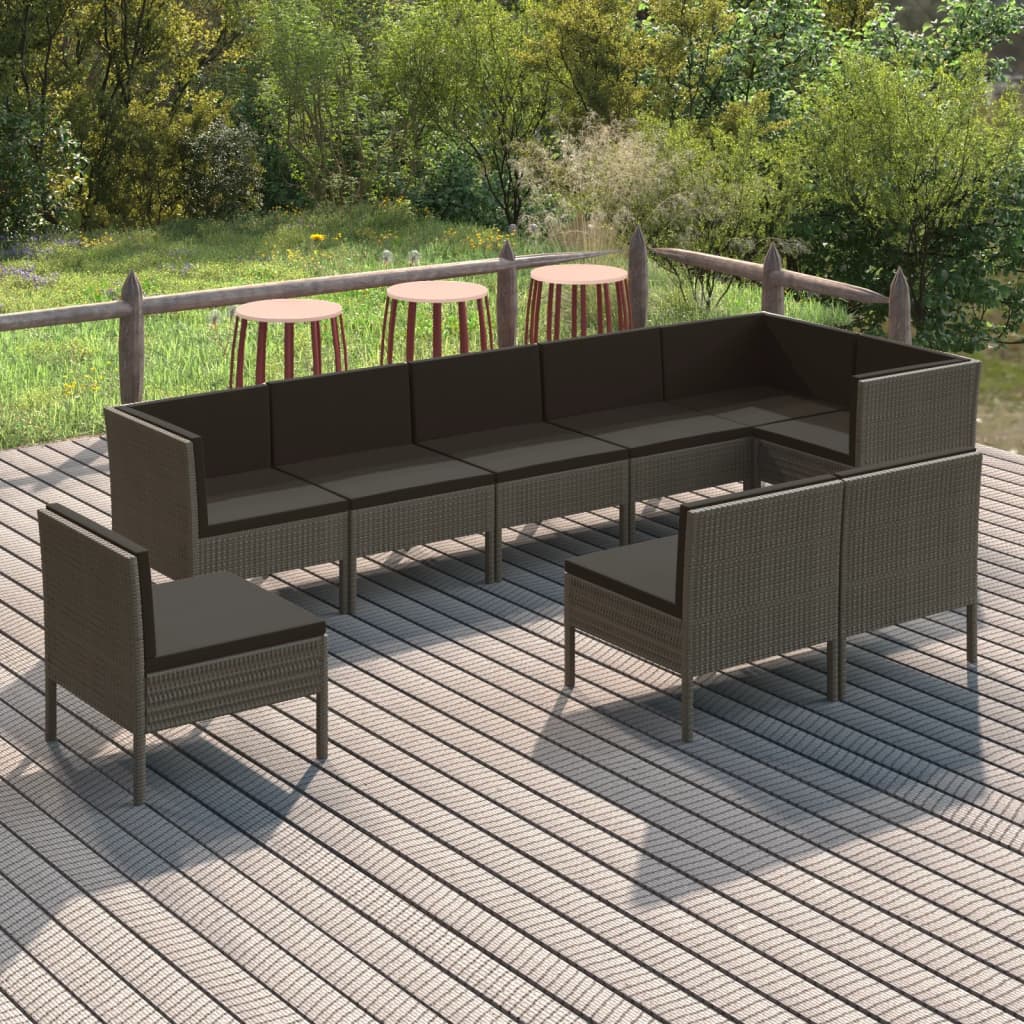 vida XL 9-tlg. Garten-Lounge-Set mit Auflagen Poly Rattan Grau