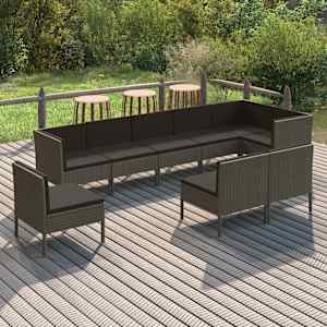 Vrtna sedežna garnitura 9-delna z blazinami poli ratan siva