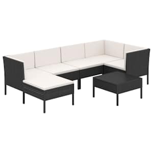 vidaXL 7-osaline aiam&ouml;&ouml;blikomplekt patjadega, pol&uuml;rotang, must