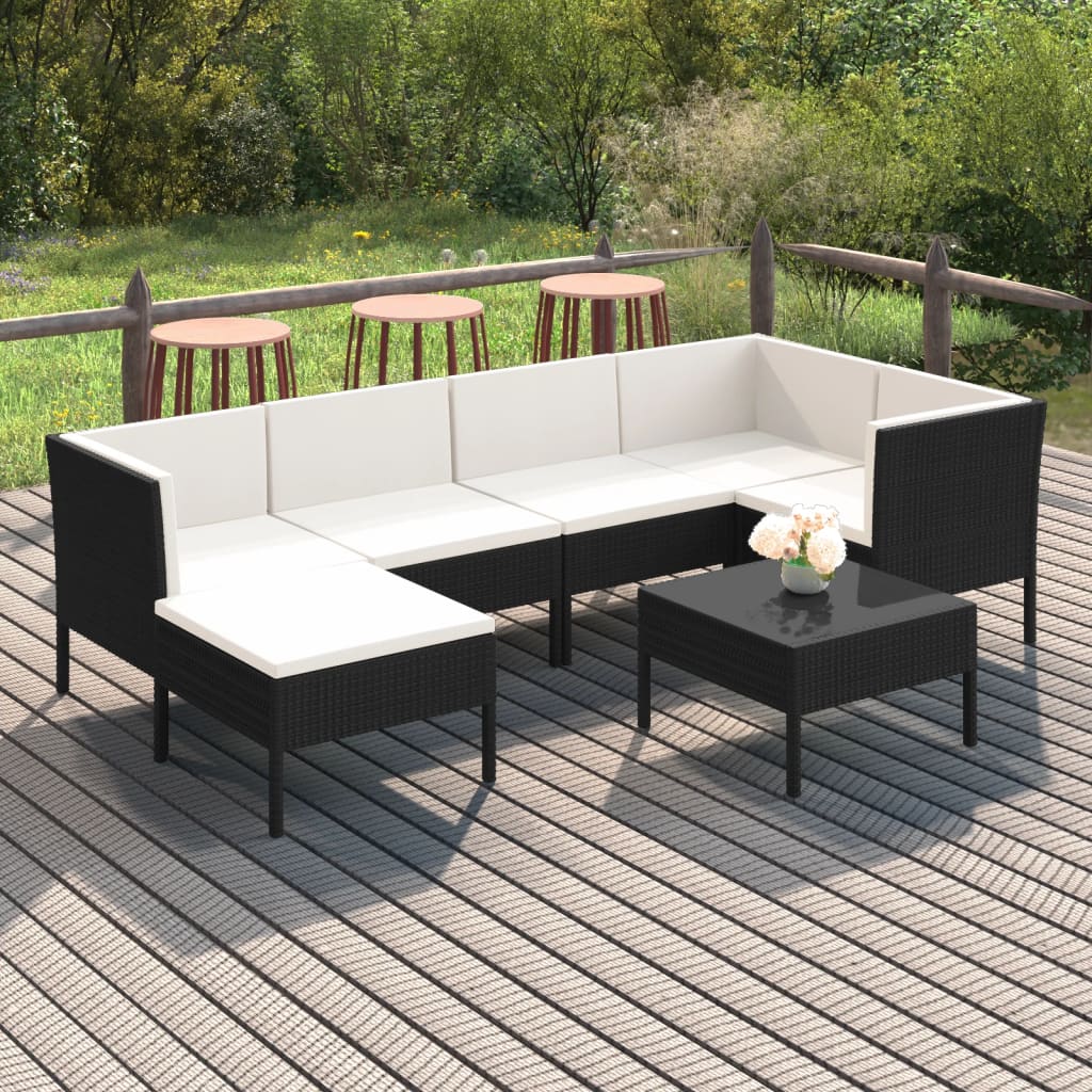 vidaXL Set mobilier de grădină cu perne, 7 piese, negru, poliratan