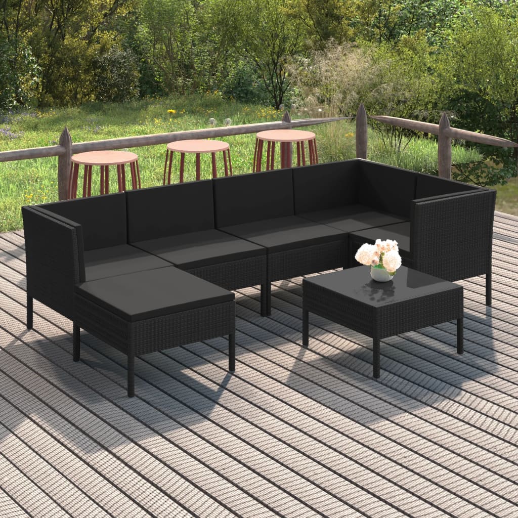 vida XL 7-tlg. Garten-Lounge-Set mit Auflagen Poly Rattan Schwarz