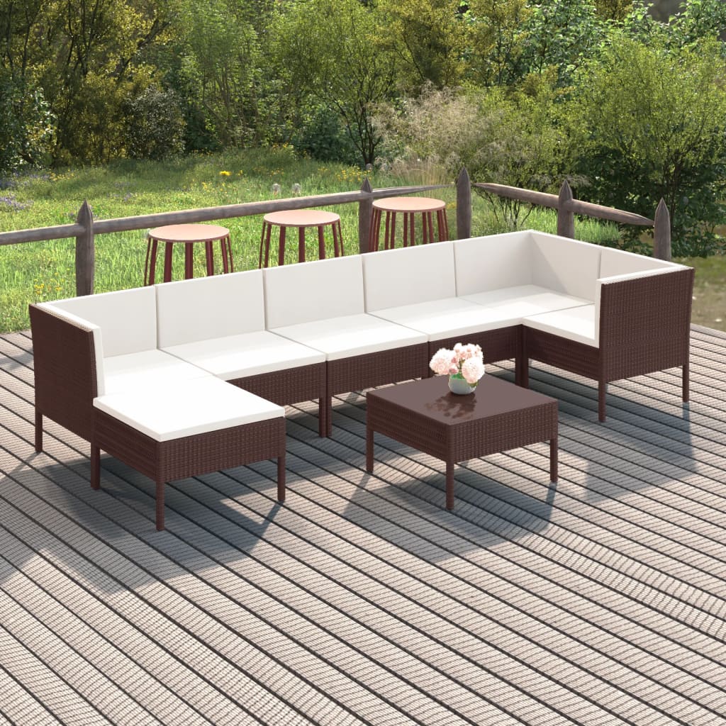 vidaXL 8-tlg. Garten-Lounge-Set mit Auflagen Poly Rattan Braun