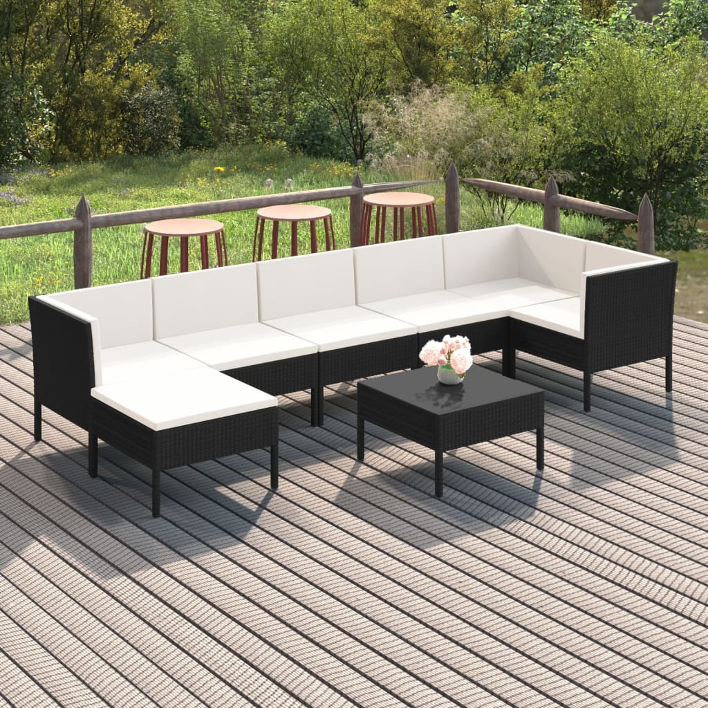 vidaXL Set mobilier de grădină cu perne, 8 piese, negru, poliratan