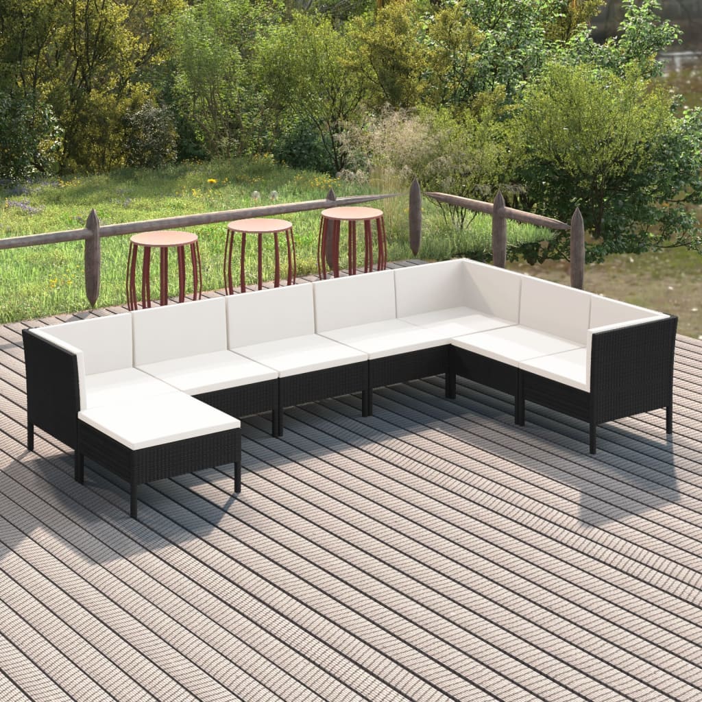 vidaXL Set mobilier de grădină cu perne, 8 piese, negru, poliratan