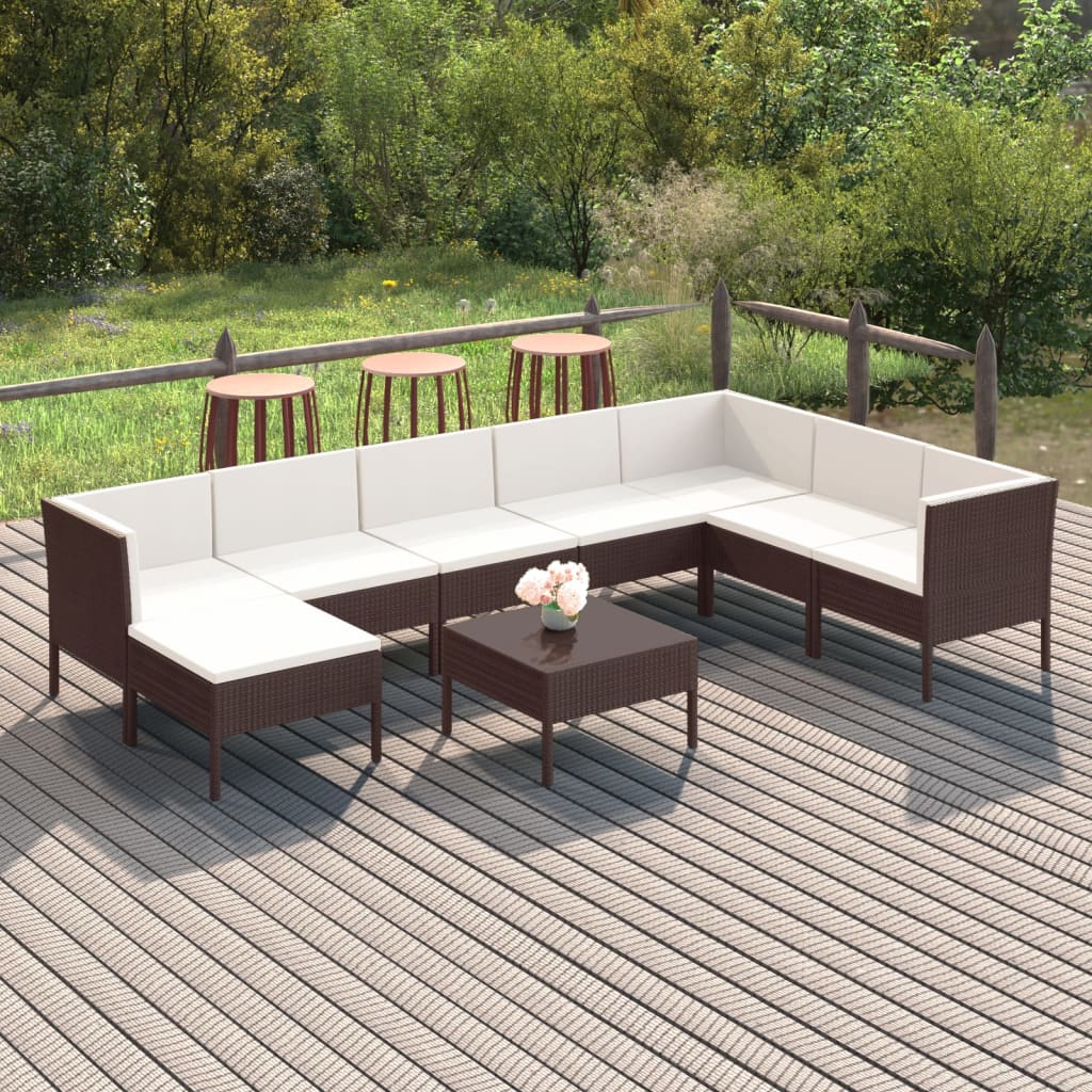 vidaXL 9-tlg. Garten-Lounge-Set mit Auflagen Poly Rattan Braun