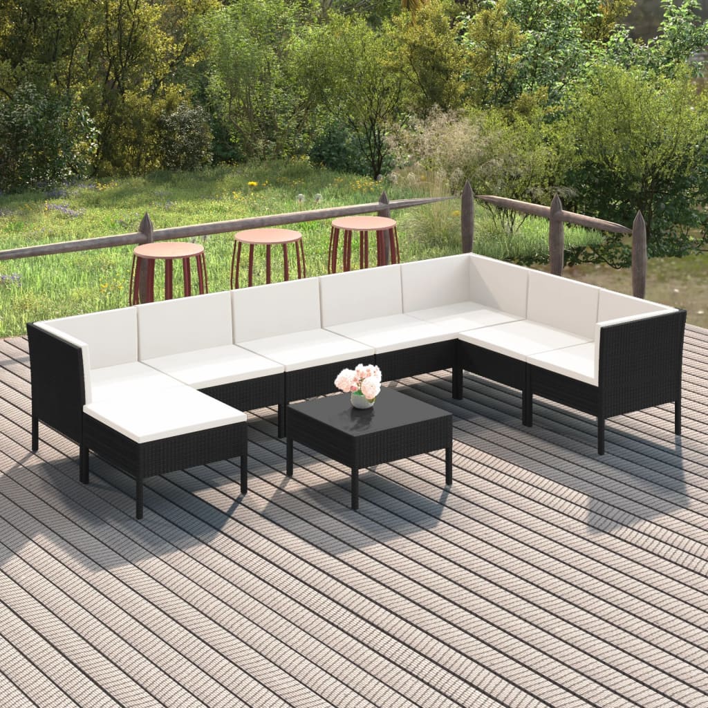 vidaXL 9-tlg. Garten-Lounge-Set mit Auflagen Poly Rattan Schwarz