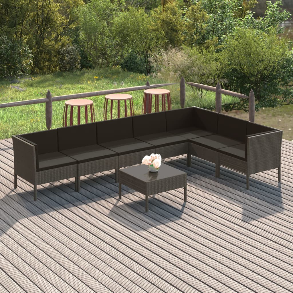 vida XL 8-tlg. Garten-Lounge-Set mit Auflagen Poly Rattan Grau