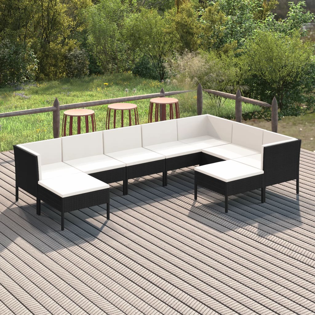 vidaXL 9-tlg. Garten-Lounge-Set mit Auflagen Poly Rattan Schwarz